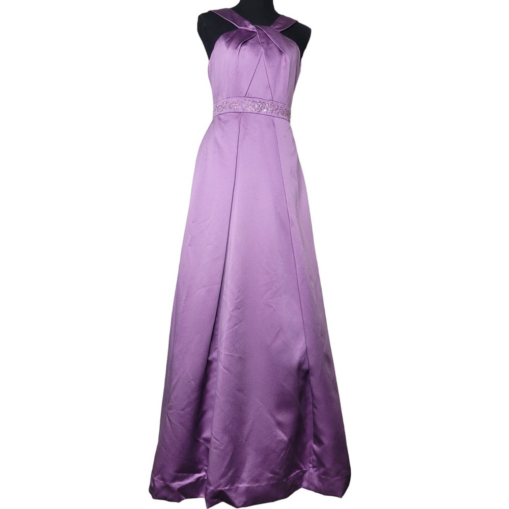 David's Bridal Satin Beaded Halter Wisteria Bridesmaid Formal Ball Gown Dress✨️4 - Picture 13 of 16